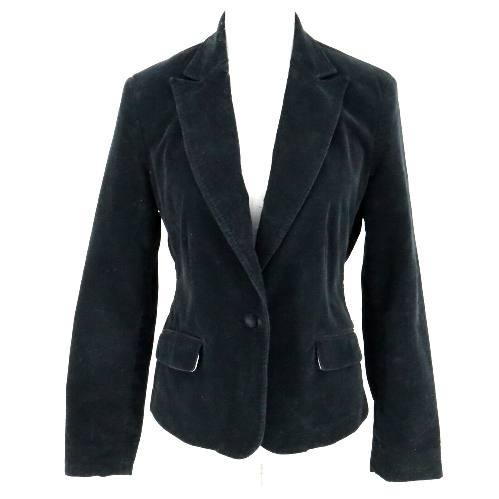 Jones NY Sport Jacket Womens 6 Black Velour Stretch Lined Pockets Blazer